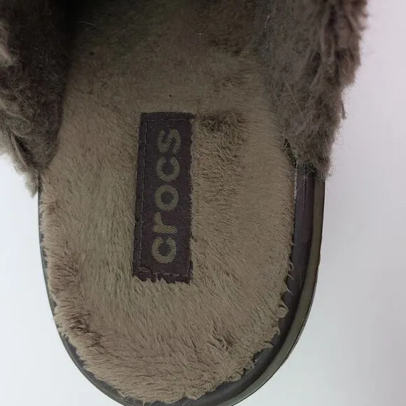 Crocs Cobbler Eva Womens Size 8 Brown Faux Fur Lined Slip On Clog Shoes 11552