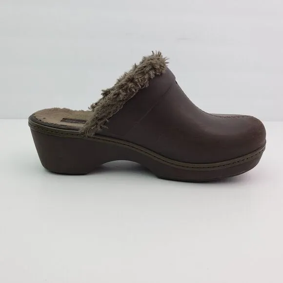 Crocs Cobbler Eva Womens Size 8 Brown Faux Fur Lined Slip On Clog Shoes 11552