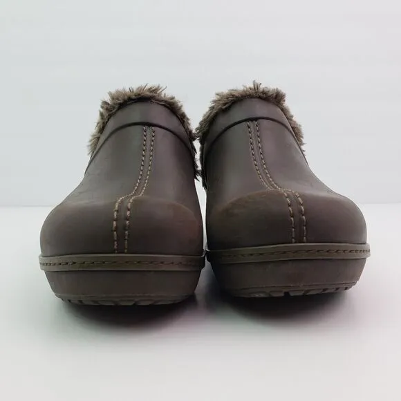 Crocs Cobbler Eva Womens Size 8 Brown Faux Fur Lined Slip On Clog Shoes 11552