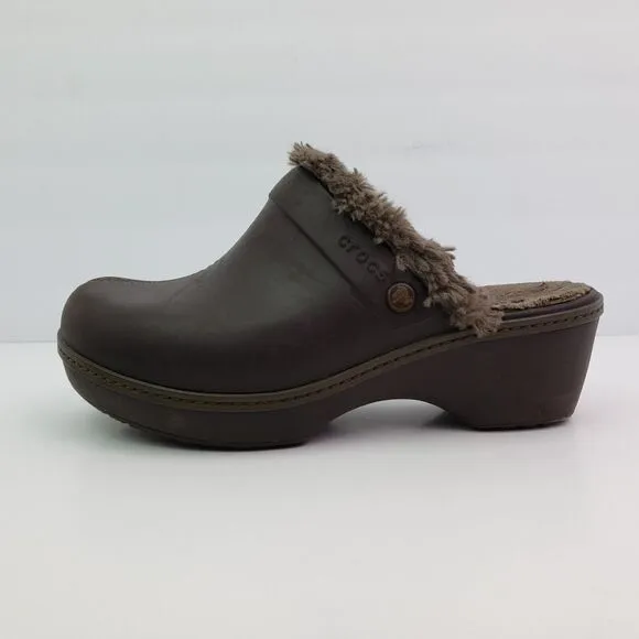 Crocs Cobbler Eva Womens Size 8 Brown Faux Fur Lined Slip On Clog Shoes 11552