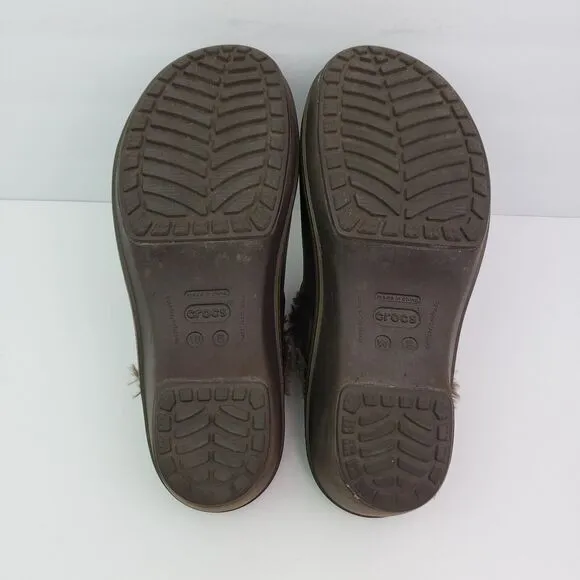 Crocs Cobbler Eva Womens Size 8 Brown Faux Fur Lined Slip On Clog Shoes 11552