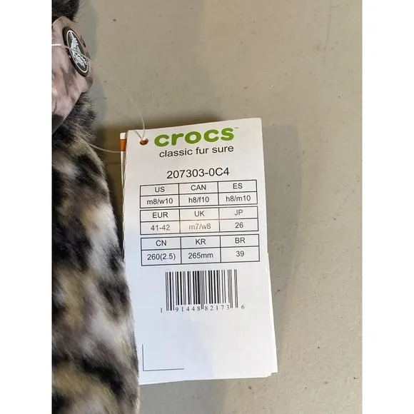 CROCS M8/W10 Classic Fur Sure Cheeta Faux Fur Clogs Unisex Slip On NEW HTF