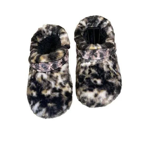 CROCS M8/W10 Classic Fur Sure Cheeta Faux Fur Clogs Unisex Slip On NEW HTF