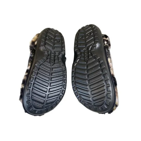 CROCS M8/W10 Classic Fur Sure Cheeta Faux Fur Clogs Unisex Slip On NEW HTF