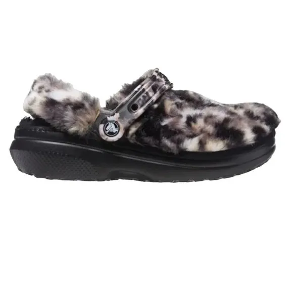 CROCS M8/W10 Classic Fur Sure Cheeta Faux Fur Clogs Unisex Slip On NEW HTF