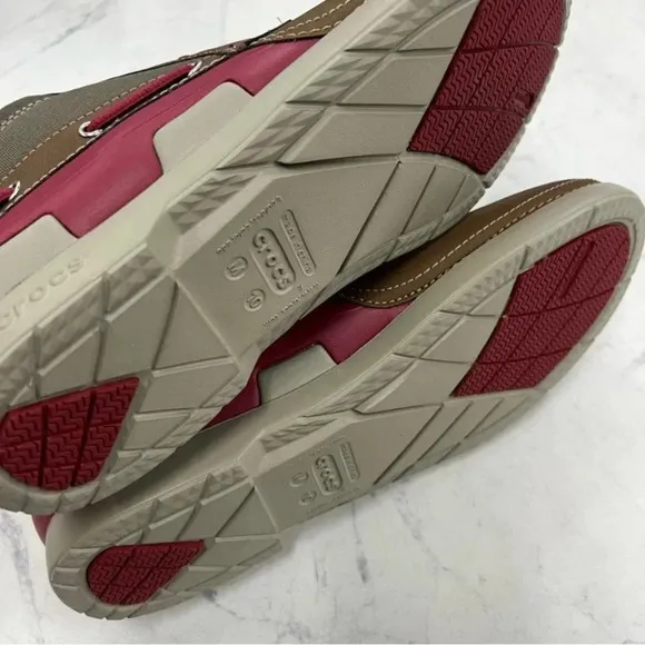 CROCS Men’s Beach Line Boat Chukka Boot Brown &amp; Red Lightweight 10