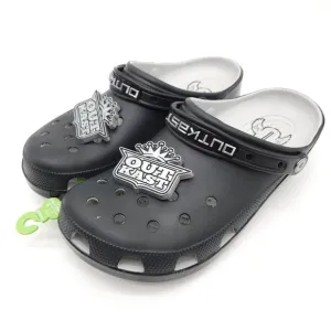 Crocs Outkast (Mens 11) Classic Clog With Jibbitz Slip On Shoes Black Silver New