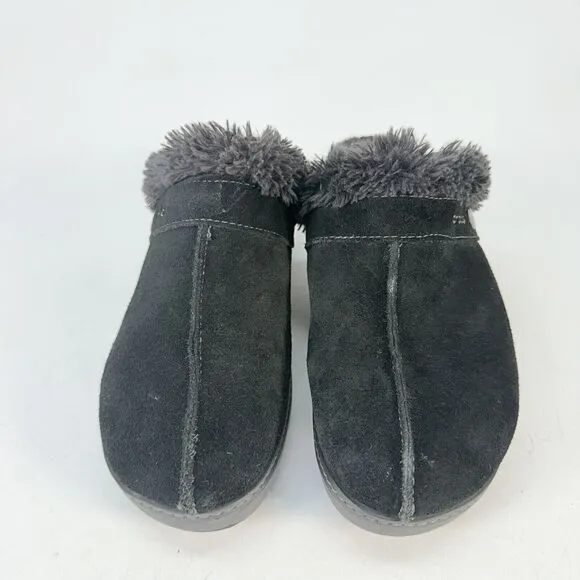 Crocs Shoes Womens 11 Cobbler Mule Clogs Black Suede Faux Fur Trim Wedge 11602