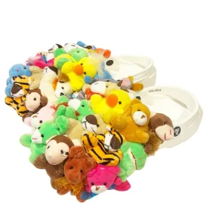 Crocs Size 8 White Multi Color Plushy Stuffed Animal Slip on Shoes