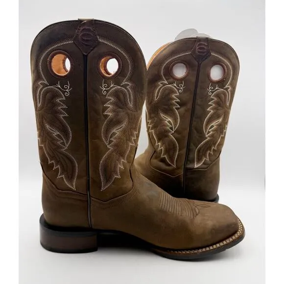 Dan Post Mens Abram Cowboy Boot US 13M EU 46 Brown Leather Embroidery EUC