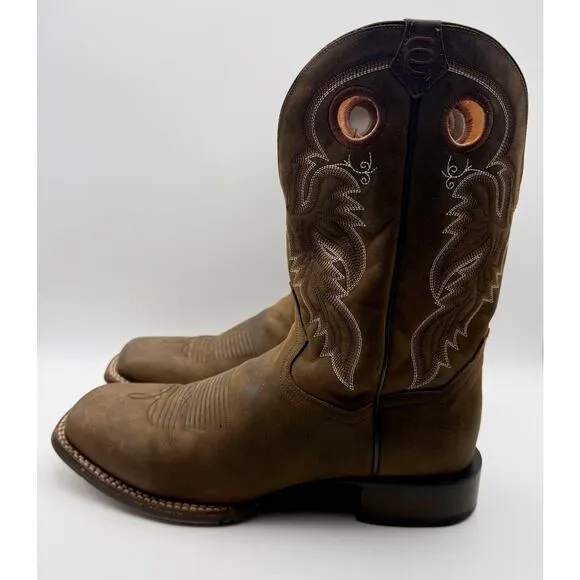 Dan Post Mens Abram Cowboy Boot US 13M EU 46 Brown Leather Embroidery EUC