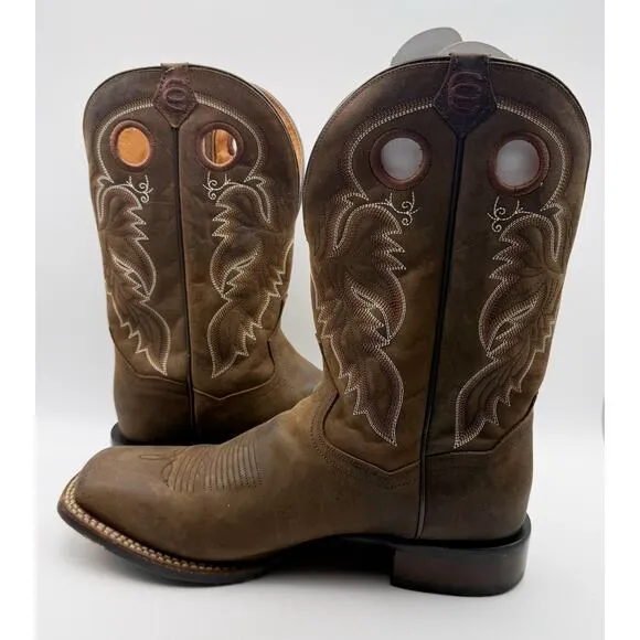 Dan Post Mens Abram Cowboy Boot US 13M EU 46 Brown Leather Embroidery EUC