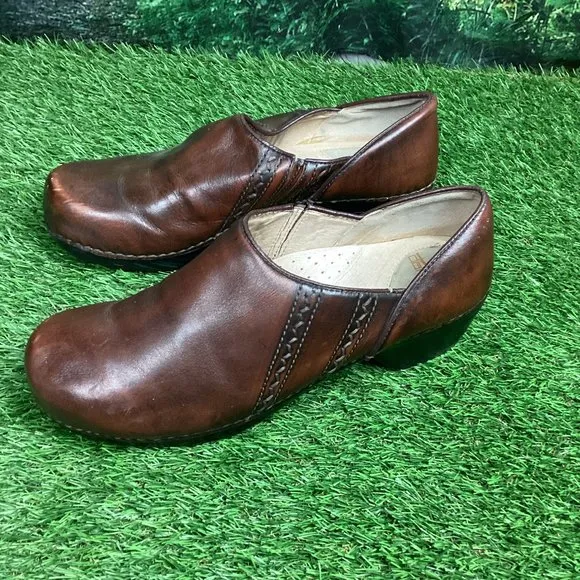 Dansko Brown Leather Clog Womens Slip on Comfort Shoes 42