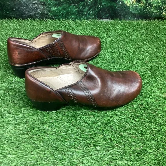 Dansko Brown Leather Clog Womens Slip on Comfort Shoes 42