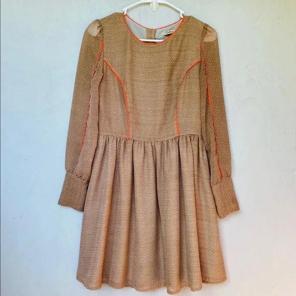 Darling Orange Boho 70s Retro Long Sleeve Dress