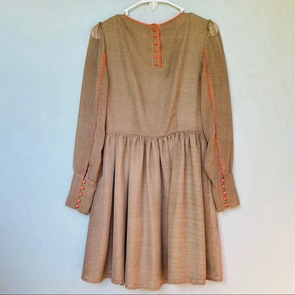 Darling Orange Boho 70s Retro Long Sleeve Dress