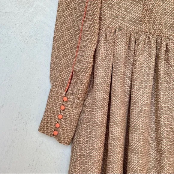 Darling Orange Boho 70s Retro Long Sleeve Dress