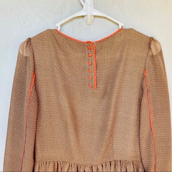 Darling Orange Boho 70s Retro Long Sleeve Dress