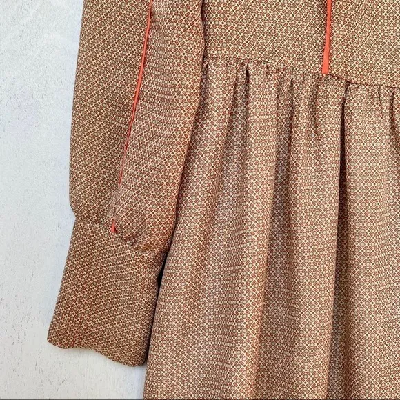 Darling Orange Boho 70s Retro Long Sleeve Dress