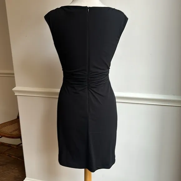 David Meister Cowl Neck Ruched Waist Black Knee Length Dress Size 4 EUC