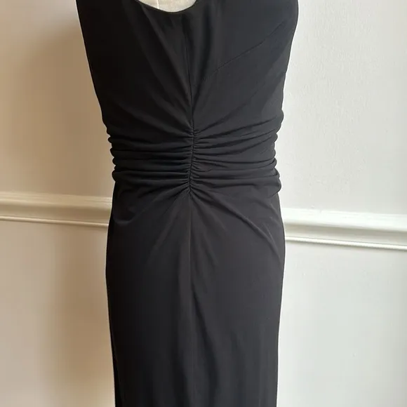 David Meister Cowl Neck Ruched Waist Black Knee Length Dress Size 4 EUC