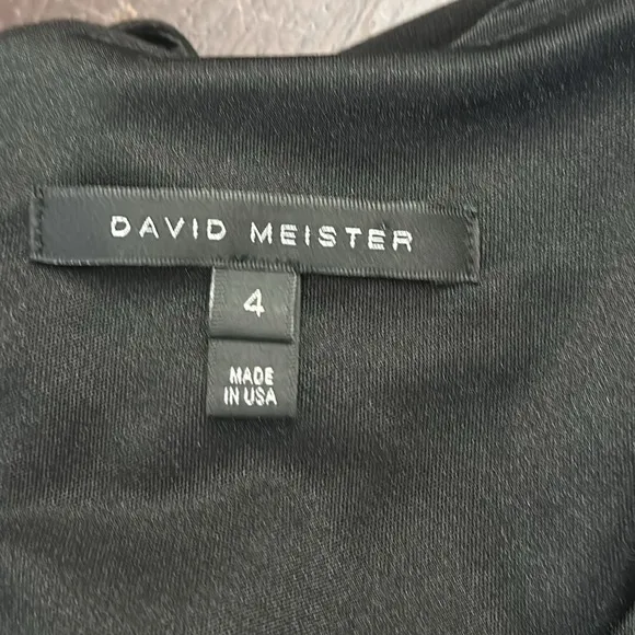 David Meister Cowl Neck Ruched Waist Black Knee Length Dress Size 4 EUC