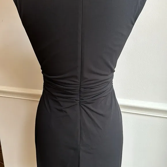 David Meister Cowl Neck Ruched Waist Black Knee Length Dress Size 4 EUC
