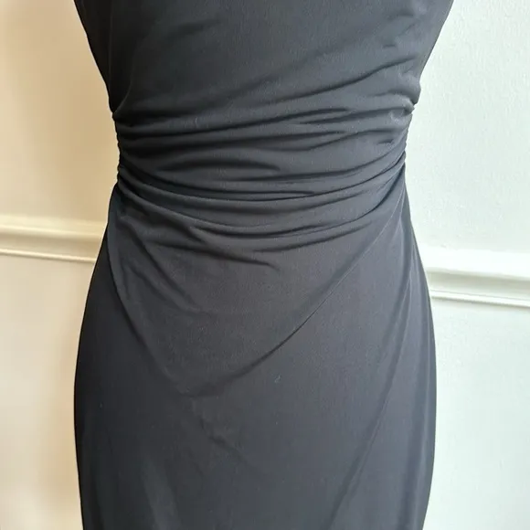 David Meister Cowl Neck Ruched Waist Black Knee Length Dress Size 4 EUC