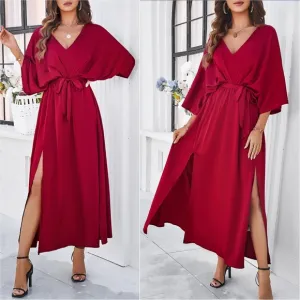 Delaney Dual Slit Dress - Red