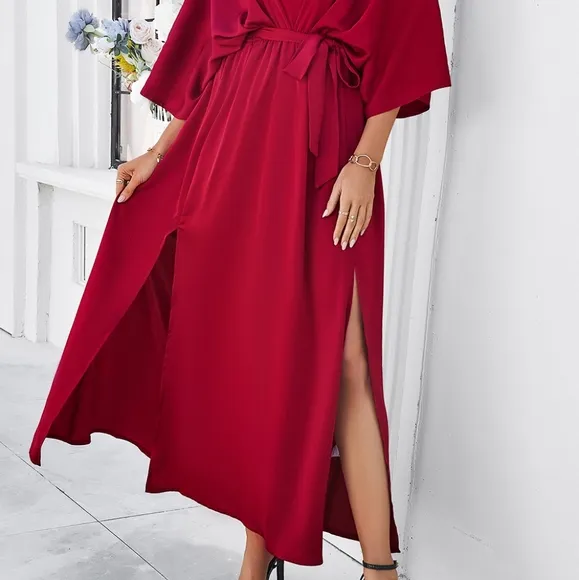 Delaney Dual Slit Dress - Red