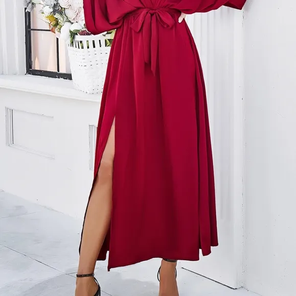 Delaney Dual Slit Dress - Red
