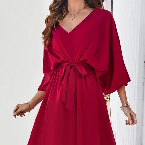 Delaney Dual Slit Dress - Red