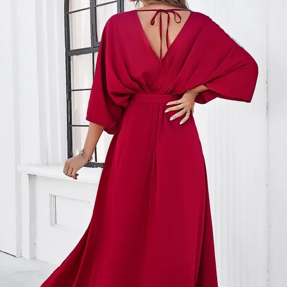 Delaney Dual Slit Dress - Red