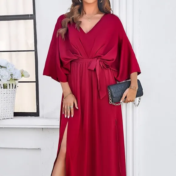 Delaney Dual Slit Dress - Red