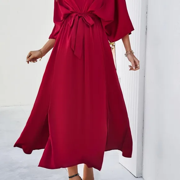 Delaney Dual Slit Dress - Red