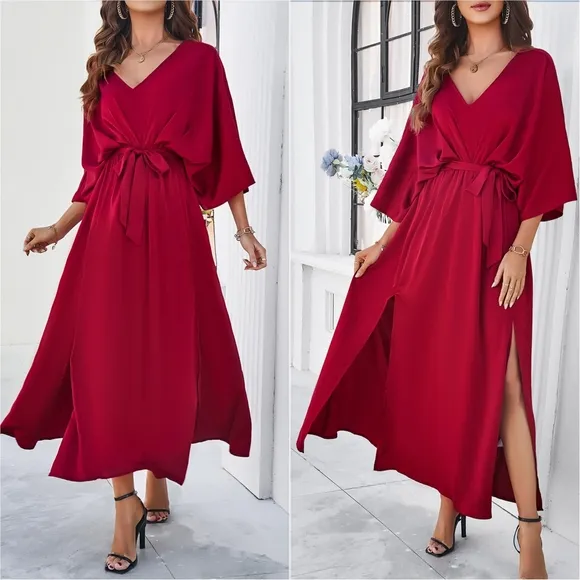 Delaney Dual Slit Dress - Red