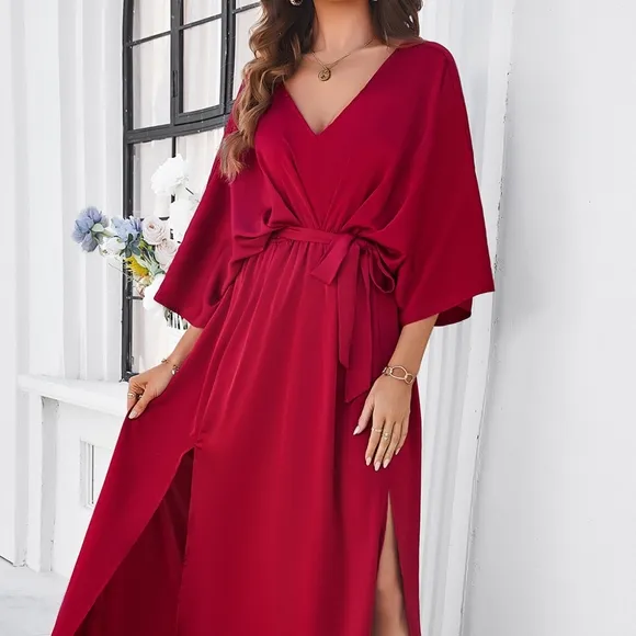 Delaney Dual Slit Dress - Red