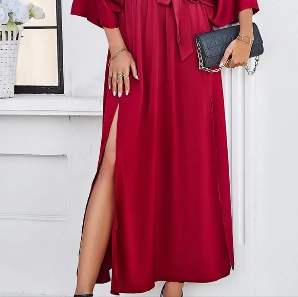 Delaney Dual Slit Dress - Red