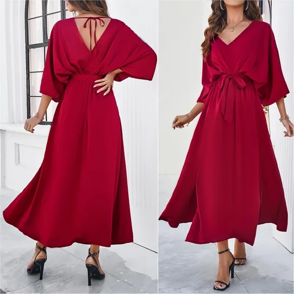 Delaney Dual Slit Dress - Red