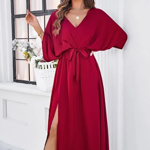Delaney Dual Slit Dress - Red