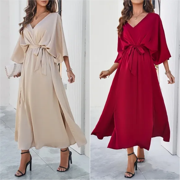 Delaney Dual Slit Dress - Red