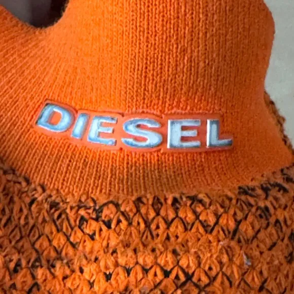 Diesel Athletic Sock Shoes Orange Slip On Knit Lifestyle Running Men Size 10.5