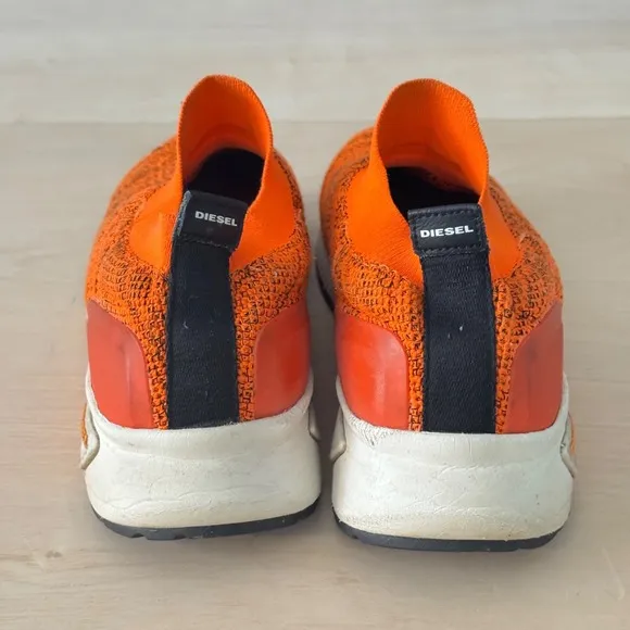 Diesel Athletic Sock Shoes Orange Slip On Knit Lifestyle Running Men Size 10.5