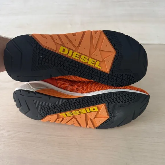 Diesel Athletic Sock Shoes Orange Slip On Knit Lifestyle Running Men Size 10.5