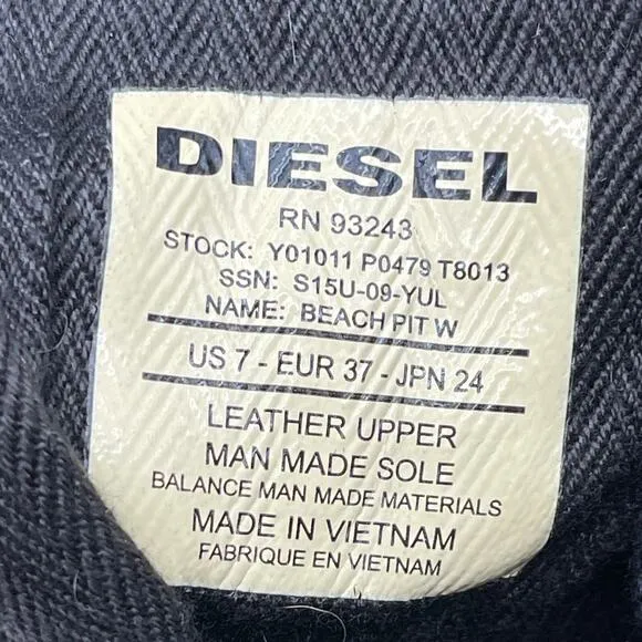 Diesel Beach Pit W Shoes Womens 7 Black Leather Side Zip Comfort Casual Sneakers