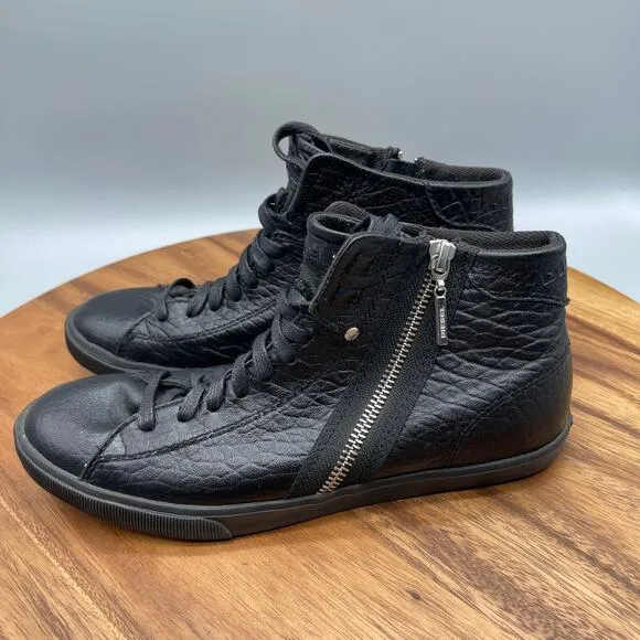Diesel Beach Pit W Shoes Womens 7 Black Leather Side Zip Comfort Casual Sneakers