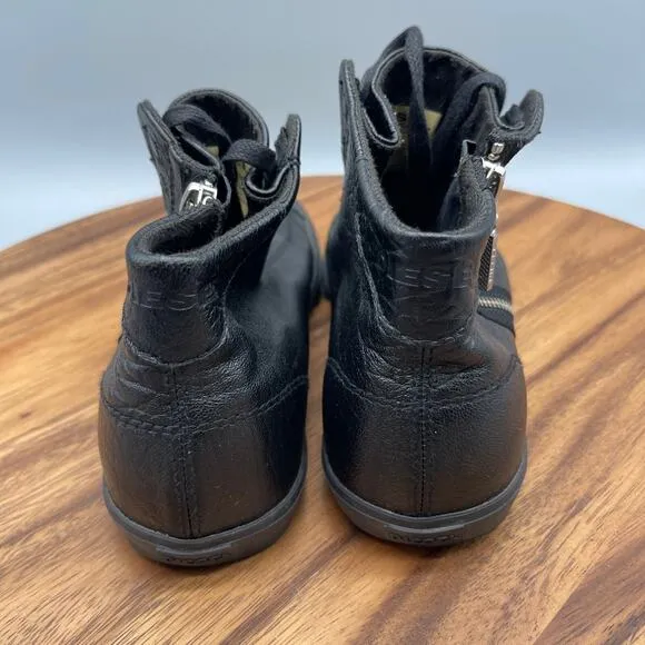 Diesel Beach Pit W Shoes Womens 7 Black Leather Side Zip Comfort Casual Sneakers