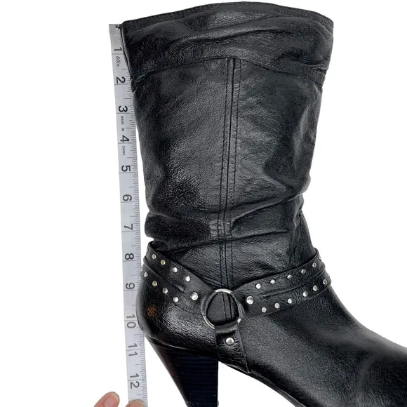 Dingo Emma Slouchy Western Heeled Boot Black Pigskin Leather SZ 9 Harness