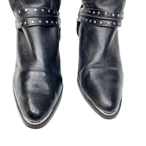 Dingo Emma Slouchy Western Heeled Boot Black Pigskin Leather SZ 9 Harness