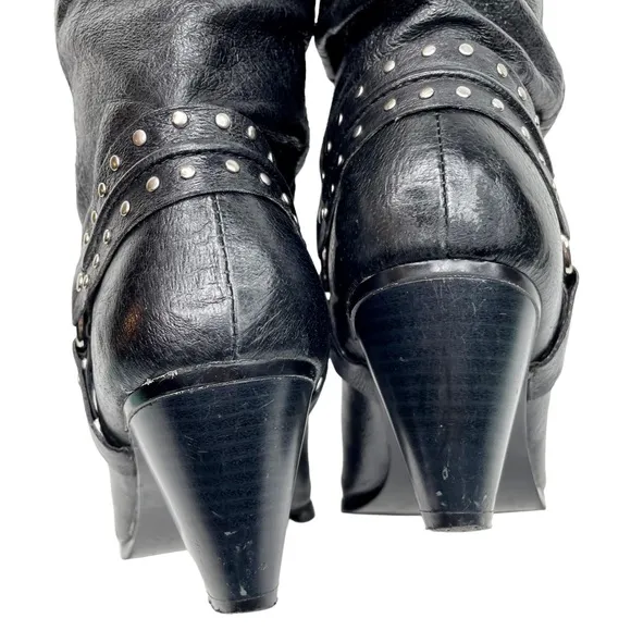 Dingo Emma Slouchy Western Heeled Boot Black Pigskin Leather SZ 9 Harness